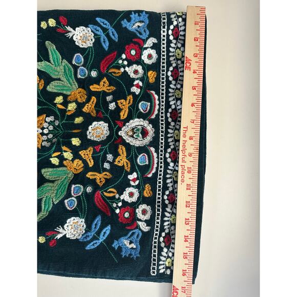 Simplee Sz M Dark Green Corduroy‎ Floral Embroidered Mini Skirt Bohemian Artsy - Picture 8 of 10